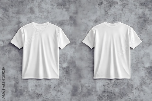 Obraz na płótnie Two White Blank T-shirts Isolated Against A Textured Concrete Wall Background w salonie