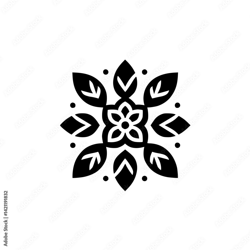 Geometric Floral Mandala in Black and White, Decorative Pattern Design Geometric Floral Mandala in Black and White, Decorative Pattern Design