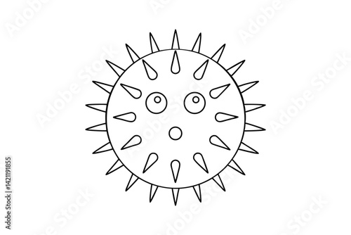 Simple cartoon sea urchin vector illustration cute character with prickles outline design