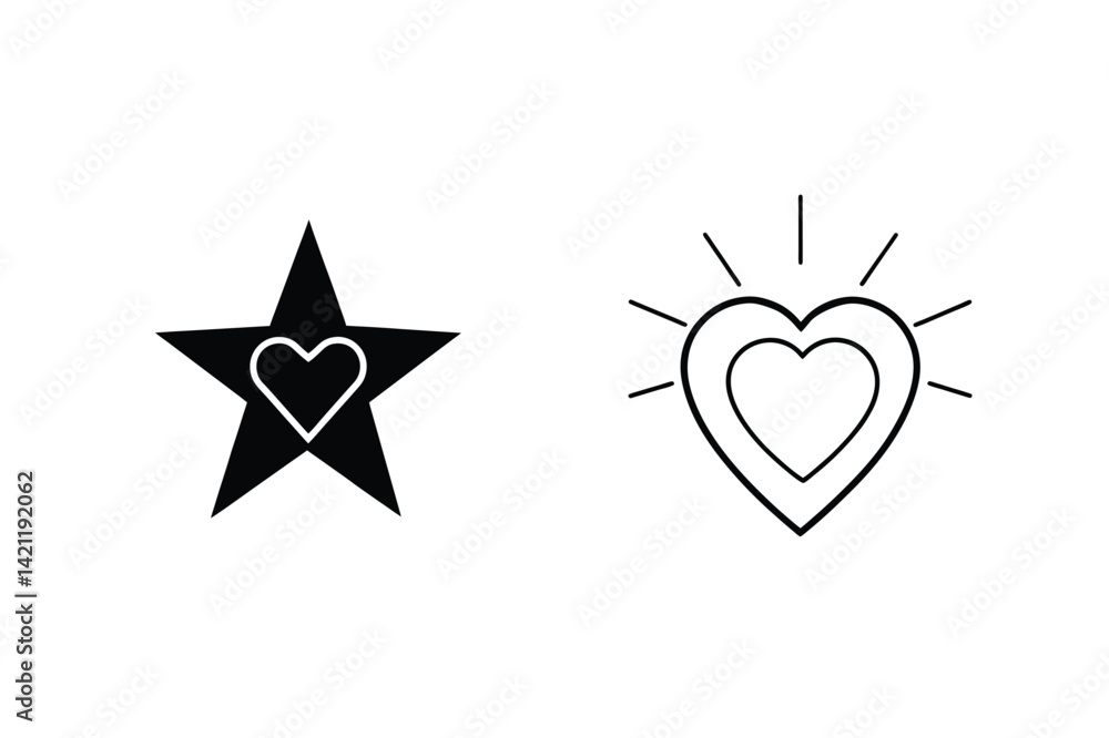 Graphic Black And White Heart And Star Symbol Icons For Valentines Graphic Black And White Heart And Star Symbol Icons For Valentines