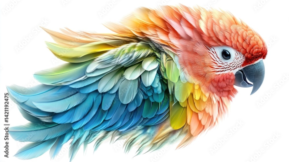 Obraz premium parrot fur bird with metallic core, futuristic botanical concept on white background