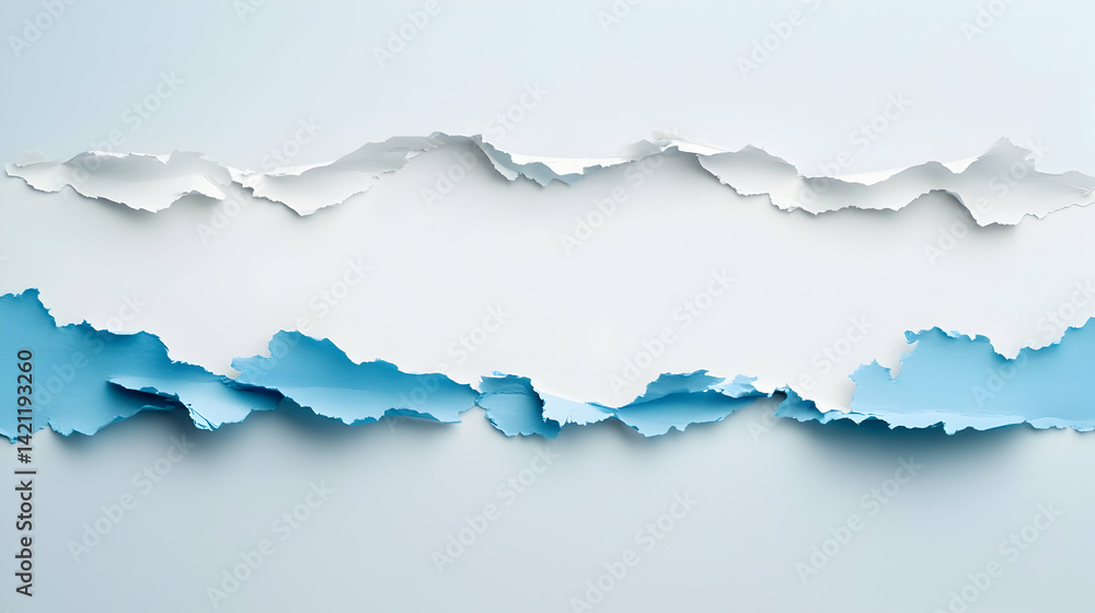 Fototapeta premium Torn Blue and White Paper Background with Ripped Edges