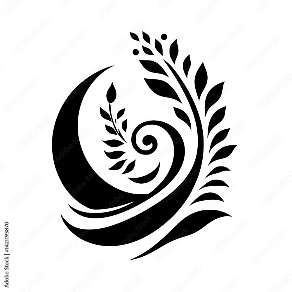 Fototapeta premium Elegant Black and White Floral Swirl Design on White Background