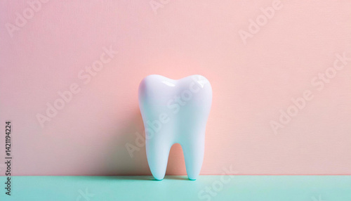 Obraz na płótnie White tooth model on pink background. Dental care, oral hygiene, teeth health, dental treatment, clean smile, healthy teeth concept, professional dentistry w salonie