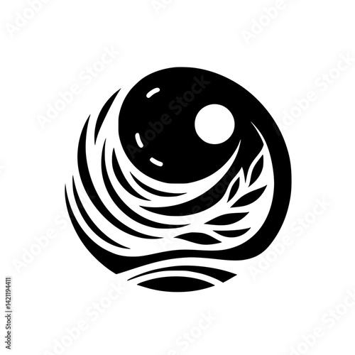 Abstract Yin Yang Symbol with Nature Elements