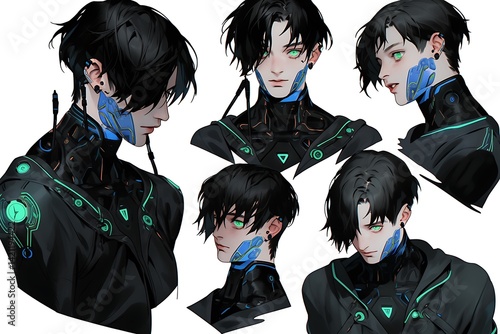 Obraz na płótnie Young Man In Cyberpunk Style Portraits with Neon Details and Black Attire w salonie
