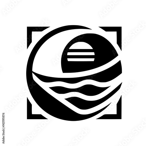 Minimalist Black & White Sunset Wave Logo Design