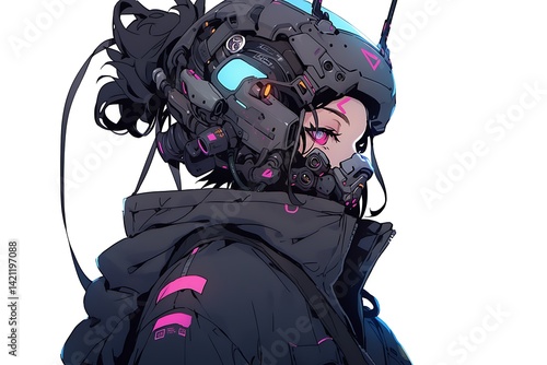 Obraz na płótnie Young Woman Portrait With Cyberpunk Futuristic Tech Headgear And Neon Accents w salonie