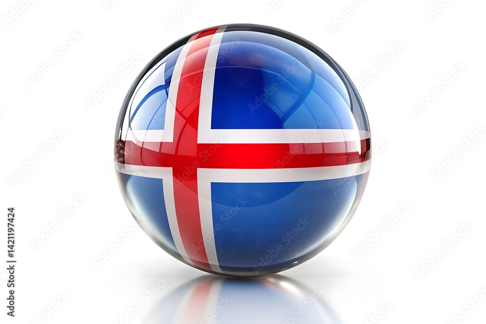 Obraz premium High-Resolution 3D Render of the Icelandic Flag on a Glossy Sphere