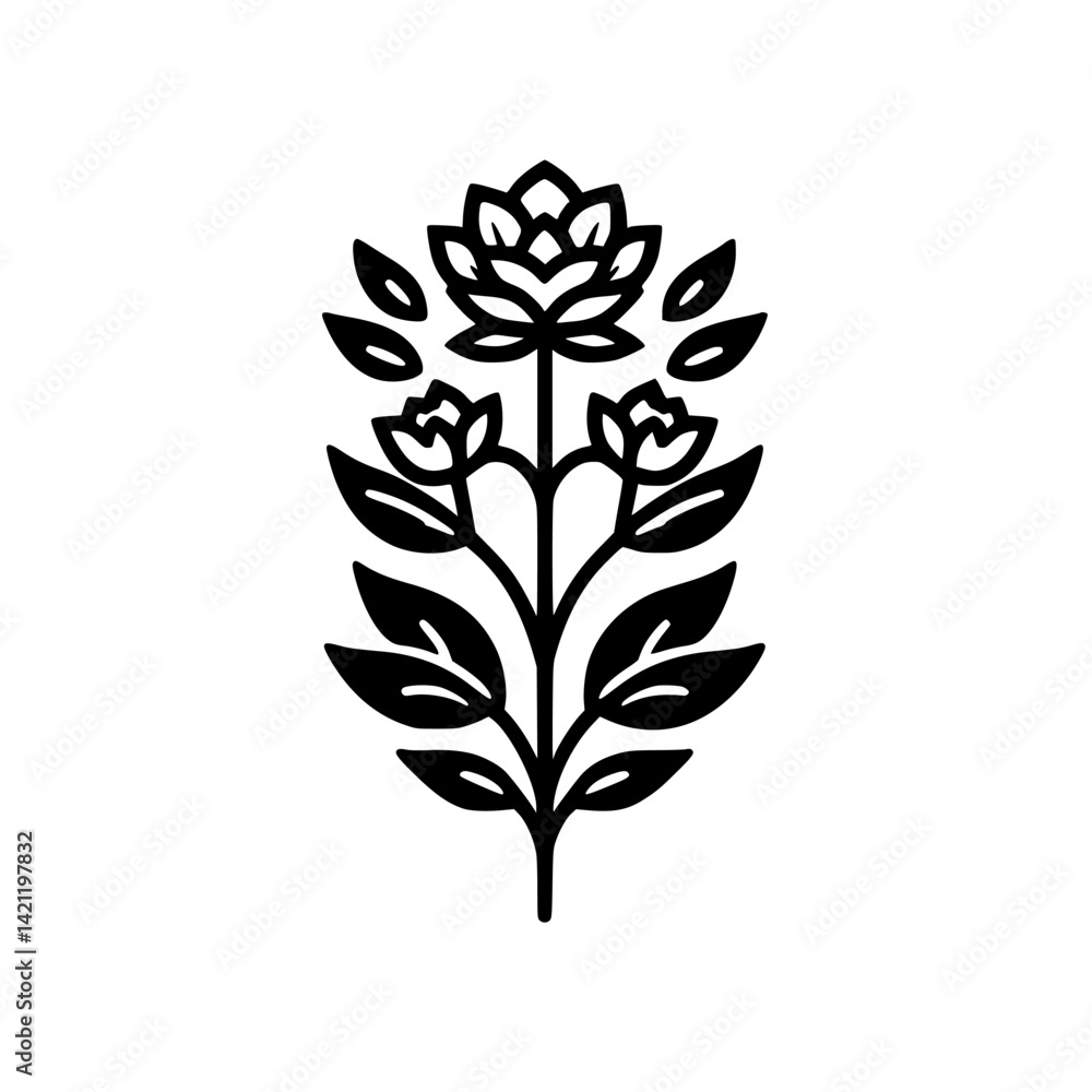 Minimalist Black Flower Illustration on White Background Minimalist Black Flower Illustration on White Background