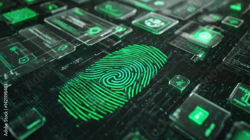 Unlocking security digital fingerprint closeup data center image high-tech environment macro view high fidelity concept