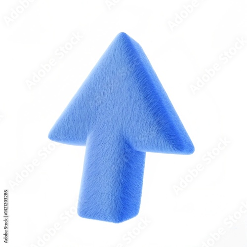 Light Blue Faux Fur 3D Arrow – Soft Plush Stylized Upward Pointer on White Background
