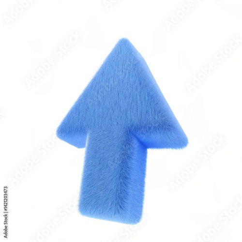 Light Blue Faux Fur 3D Arrow – Soft Plush Stylized Upward Pointer on White Background