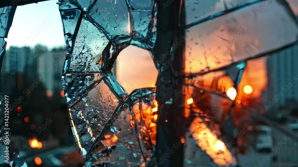 Broken Window and Sunset View Broken Window and Sunset View