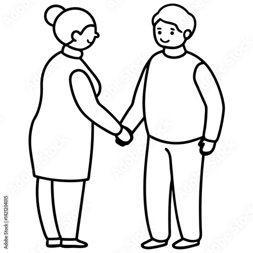 Elderly couple holding hands  vector art illustration