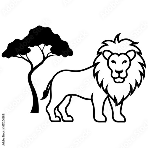 Lion And Savanna Tree Silhouette