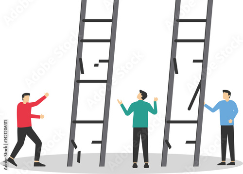 Risks or obstacles. Businessman looking at the collapsed staircase. business concept vector illustration stock illustration

