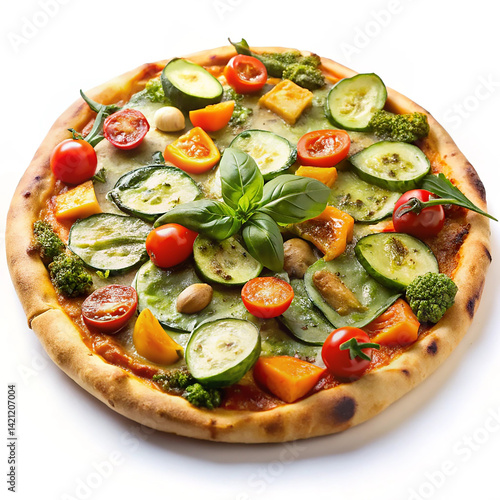 Delicious Vegetarian Pizza with Assorted Vegetables and Pesto