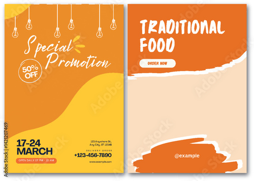 Delicious food restaurant promotion offer with traditional food menu template