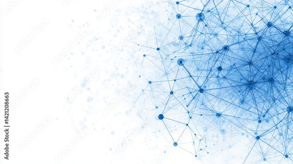 Abstract Blue Network Structure with Nodes and Connection Lines