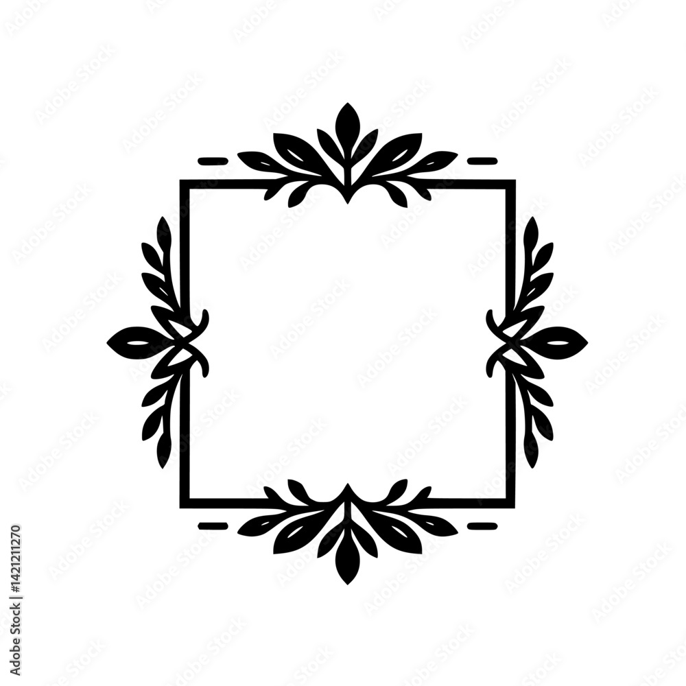 Elegant Square Frame with Floral Accents - Minimalist Design Elegant Square Frame with Floral Accents - Minimalist Design