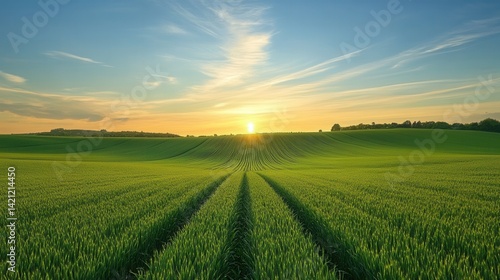 Sunrise over a vibrant green field