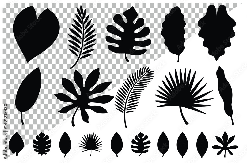 Black leaf and plant silhouettes set with floral pattern design Black leaf and plant silhouettes set with floral pattern design