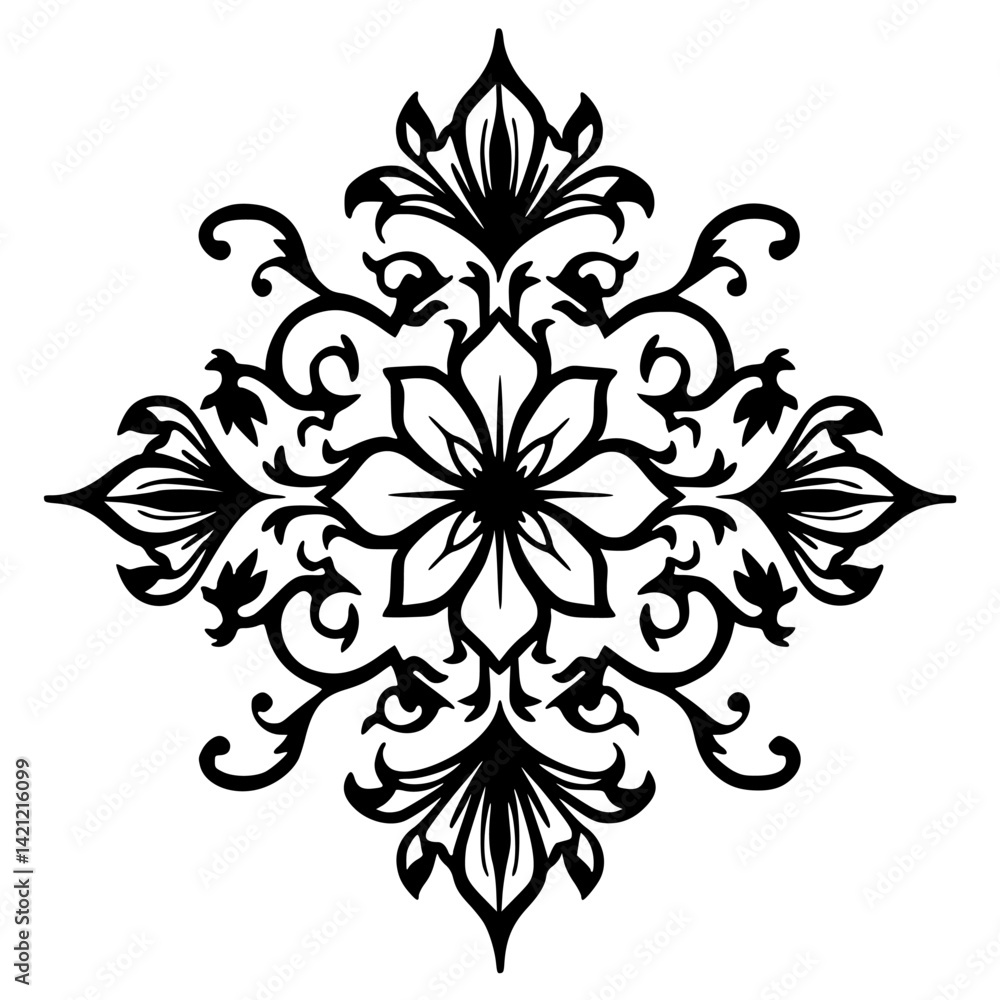 Fototapeta premium Elegant Black Floral Design, Vector Ornament on White Background