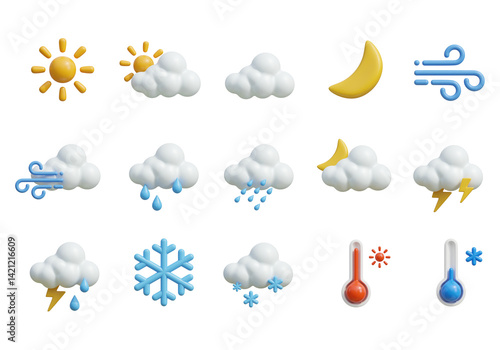 simple cute cartoon weather icon set 3D graphic