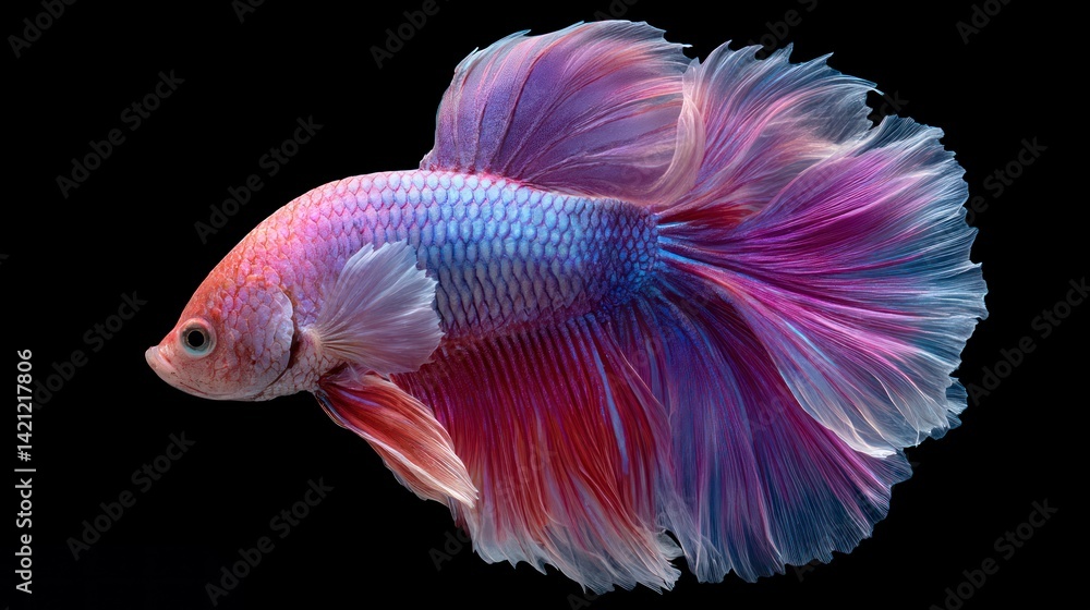 Swimming Fish with Colorful Fins Against Dark Background Swimming Fish with Colorful Fins Against Dark Background