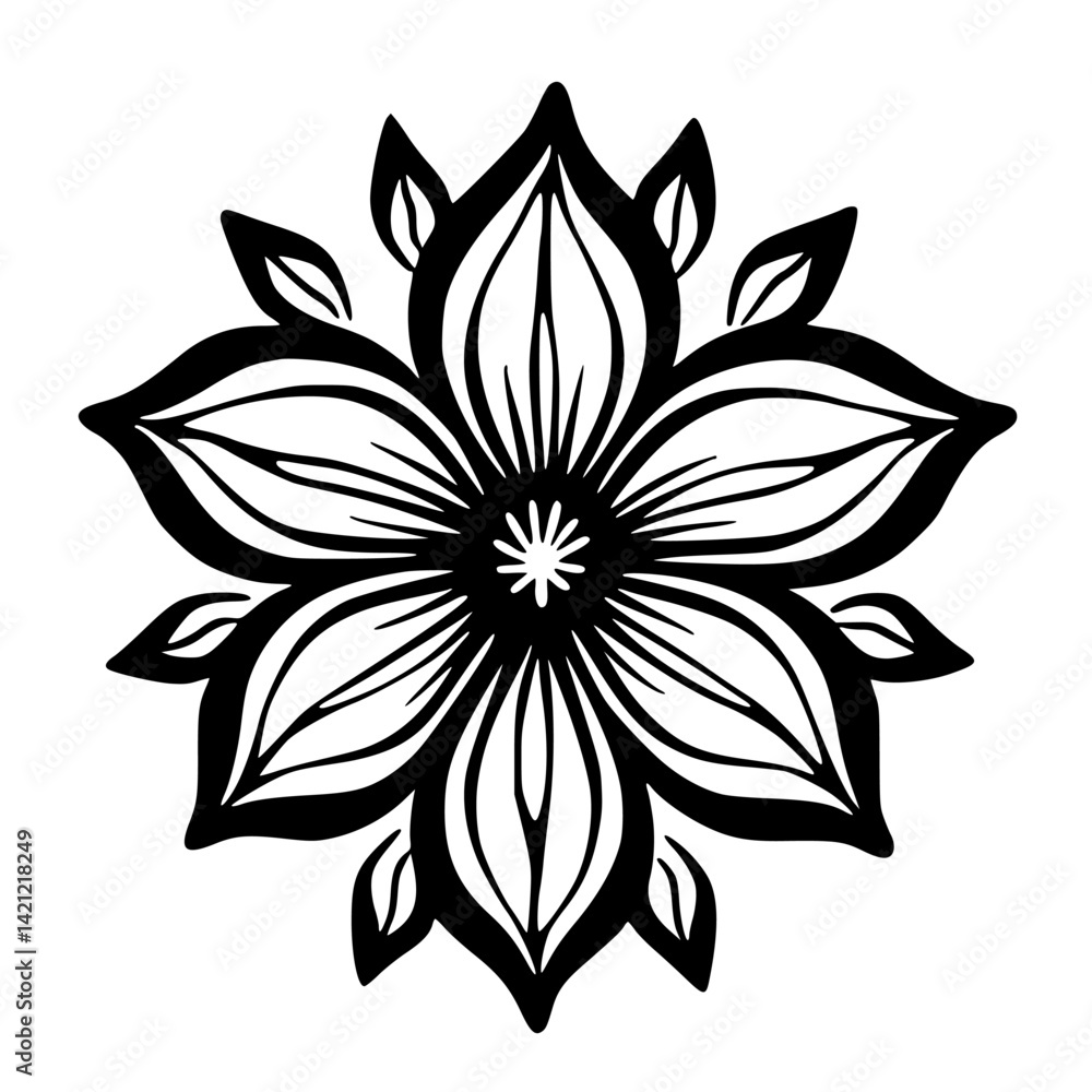 Obraz premium Bold Black and White Floral Mandala Illustration on White Background