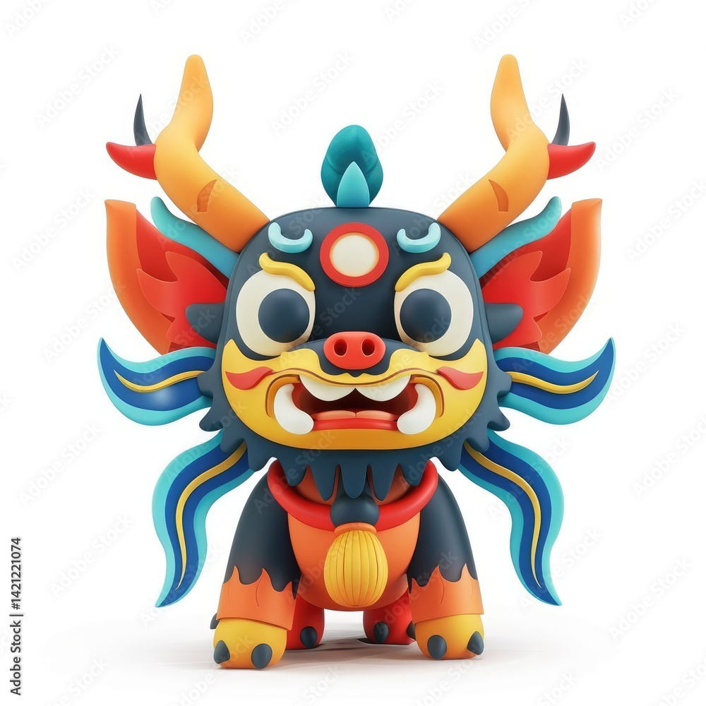 A stylized, colorful, cartoon dragon figurine. A stylized, colorful, cartoon dragon figurine.