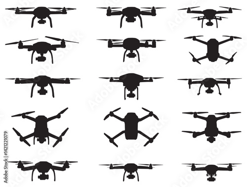 DRONES SILHOUETTE WHITE BACKGROUND