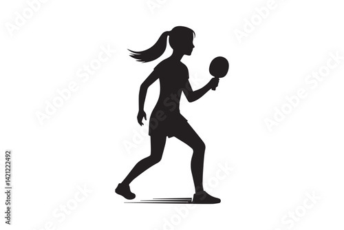 Young woman playing ping pong silhouette vector 