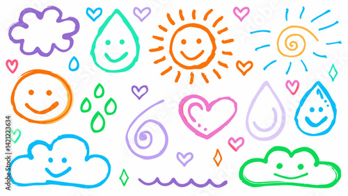  Emotional weather doodles, Nature and feeling sketches, Expressive weather icons, Hand-drawn mood set