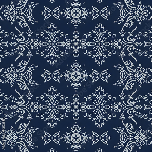 Seamless traditional fabric pattern with intricate timeless designs.