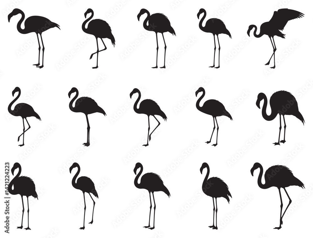 Fototapeta premium FLAMINGO SILHOUETTE WHITE BACKGROUND
