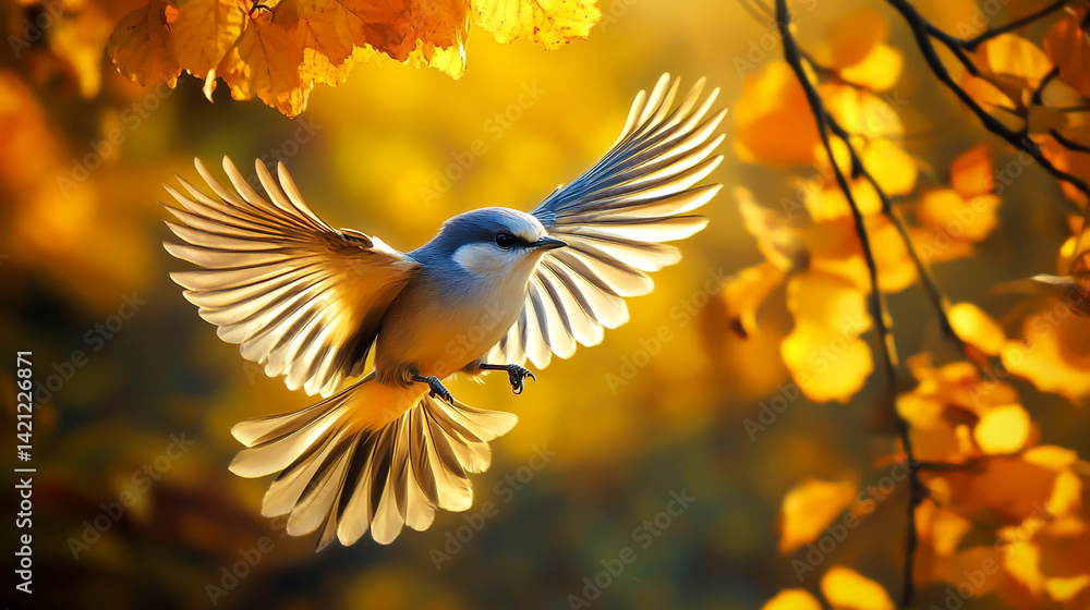 Obraz premium A bird with outstretched wings flies through the air