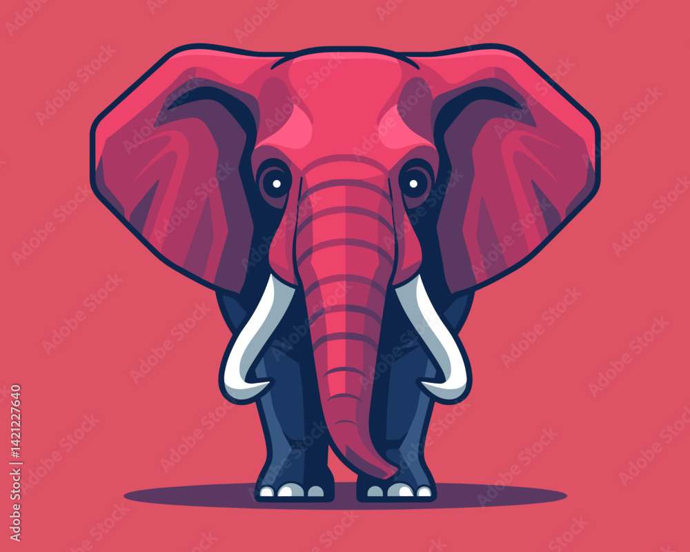 Obraz premium Cute cartoon elephant on a pink background. Colorful vector illustration. 