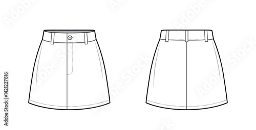 Mini Skirt- Women's Casualwear Design- Skirt Fashion Technical Illustration- Front and Back- Women's Skirt CAD Mockups