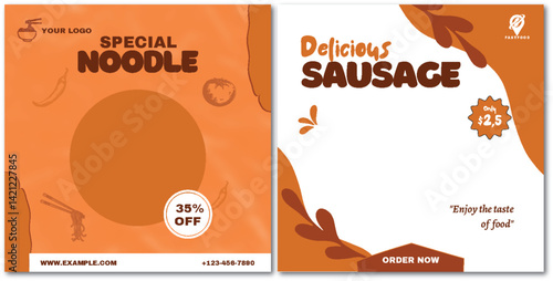Eye Catching Food Social Media Post Noodle and Sausage Template Design