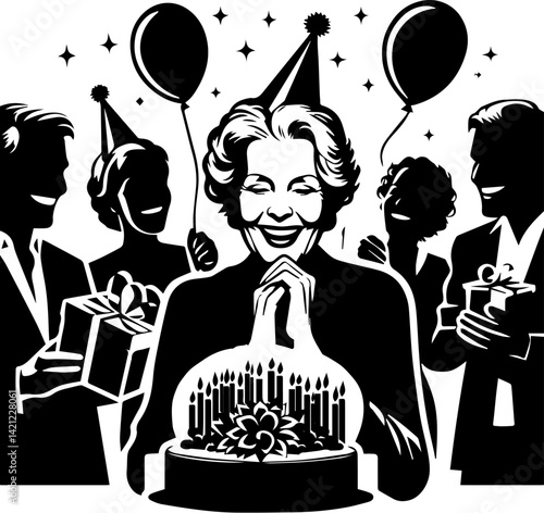Celebrating Woman Smiling with Birthday Cake Among Friends - 12.eps  