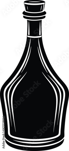 Alcohol Bottle Silhouette Vector - Black Liqueur Drink Graphic