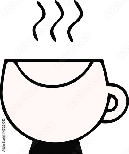 Hot brown coffee in a vector mug with a heart icon, a perfect breakfast beverage