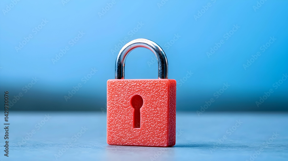 Fototapeta premium Red Padlock on Blue Background Security Concept
