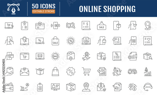 E-commerce icons set. Shopping. Online shopping thin line icons vector