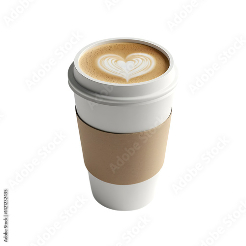 Obraz na płótnie A paper cup filled with creamy latte showcasing floral latte art on top viewed from an angle with a smooth texture and realistic detail on a transparent background w salonie