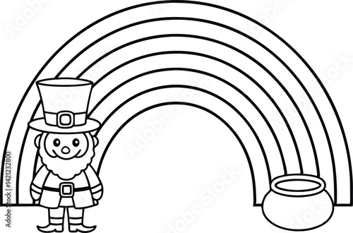 Leprechaun Cartoon with Pot of Gold at Rainbow's End on Transparent Background
