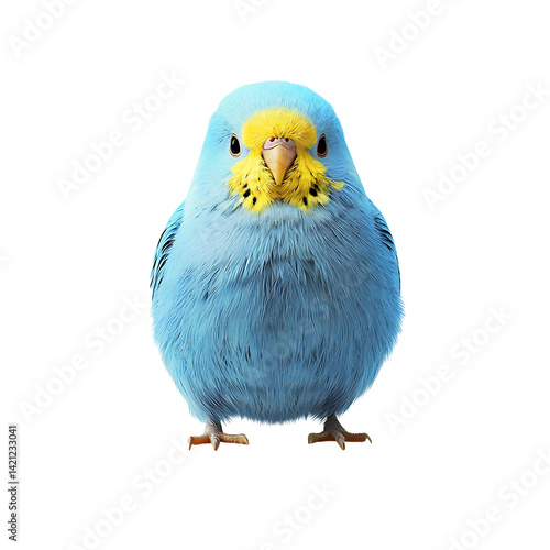 Obraz na płótnie A vibrant blue and yellow budgerigar with intricate feather details perched and facing forward shown clearly against a clean transparent background in high resolution w salonie