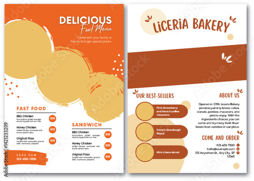 Delicious Food Menu and Bakery Advertisement with Modern Design Elements